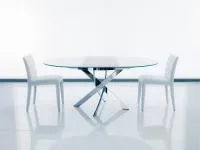 Стол BARONE (01.92) G093 хром/С150 э-бел. гл. стекло, L021алюм.вставка
