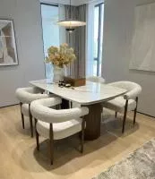 Стол ВЕСТБЕРГ (WESTBERG) 180 КАЛАКАТТА (GLOSS CALACATTA GOLD SOLID CERAMIC) / Орех натур, ®DISAUR