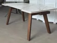 Стол БЭТИС (BETIS) 180 цвет Мрамор (MATTE GILDED WHITE SOLID CERAMIC) / Орех (WALNUT), ®DISAUR