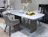 Стол CALVIN 180 SEMI-POLISHED SNOW CARRARA SOLID CERAMIC / Серый дуб, ®DISAUR