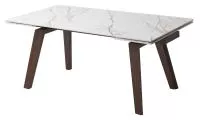 Стол БЭТИС (BETIS) 180 см - 260 см раскладной цвет MATTE GILDED WHITE SOLID CERAMIC/ WALNUT, ®DISAUR
