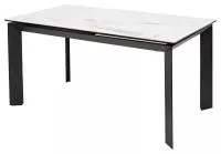 Стол КРЕМОНА (CREMONA) 140 БЕЛЫЙ МРАМОР ГЛЯНЦ (HIGH GLOSS STATUARIO), керамика/ ЧЕРНЫЙ, ®DISAUR