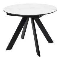 Стол БОНЖУР 100 БЕЛЫЙ МРАМОР, стекло, черная шагрень / ЧЕРНЫЙ каркас М-City