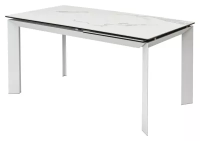 Стол CREMONA 140 HIGH GLOSS STATUARIO Белый мрамор глянцевый, керамика/ белый каркас, ®DISAUR