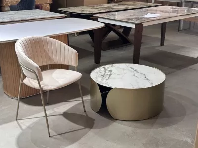 Стол журнальный BRANT KL-188 Контрастный мрамор матовый, итальянская керамика/ Шампань, ®DISAUR