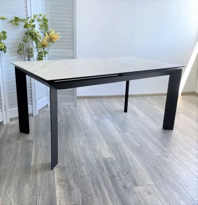 Стол CREMONA 140 KL-99 Белый мрамор матовый, итальянская керамика / черный каркас, ®DISAUR