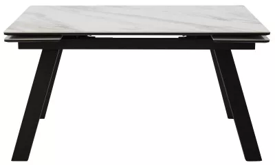 Стол МОРИС-2 140 цвет БЕЛЫЙ МРАМОР АКТИВНЫЙ, керамика / Черный каркас