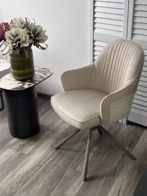 Стул РИКАРД (RIKARD) 360 град. кремовый RIELY-111/PRESENT-120, шенилл-велюр / латте каркас, ®DISAUR