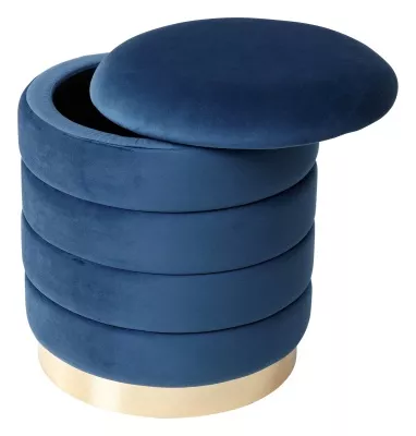 Пуф для гостиной ФРЕД синий #29, велюр / золотой каркас М-City