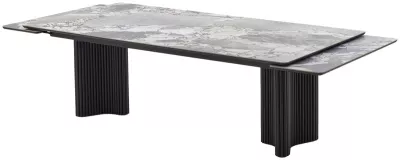 Стол АДАЖИО 240 (320) см цвет МИНЕРАЛ (MINERAL STONE NATURAL), керамика / Черный каркас