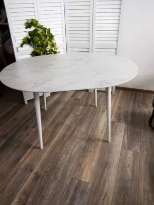 Стол BOLERO 105 см Жемчужный Перито (Белый Мрамор), HPL / Белый М-City