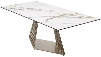 Стол ENNA 220 KL-188 Контрастный мрамор матовый, итальянская керамика/ каркас цвета шампань, ®DISAUR