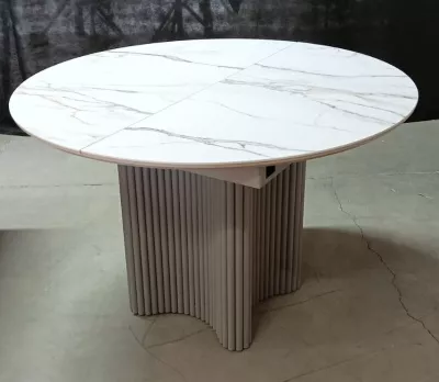 Стол АДАЖИО 115 КРУГЛЫЙ цвет МРАМОР (GILT WHITE), керамика / Латте каркас
