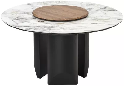 Стол КОЛИЗЕЙ D140 ARCTIC OCEAN, Белый мрамор, керамика / Черный каркас М-City