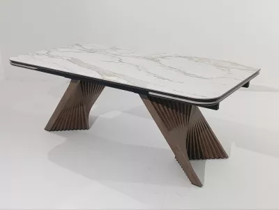 Стол МАНХЭТТЕН 200 цвет СВЕТЛЫЙ БЕЖ ( DRAC COLD XLIM), керамика / Орех Карни натуральный