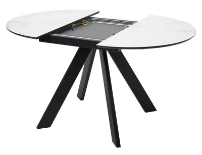 Стол БОНЖУР 100 БЕЛЫЙ МРАМОР, стекло, черная шагрень / ЧЕРНЫЙ каркас М-City