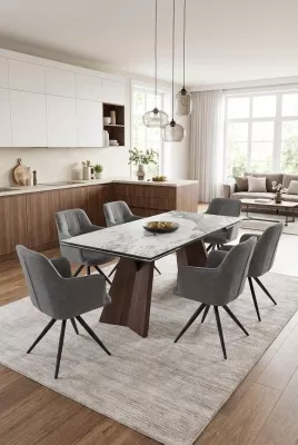 Стол БРИАН (BRIAN) 200 ЦВЕТ ПАНДОРА (MATTE PANDORA) керамика на стекле/ ОРЕХ, ®DISAUR