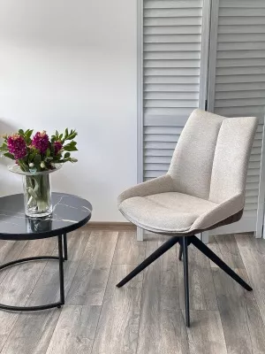 Стул OSKAR 360 град. поворот. KN01-05 Бежевый/ BZ1046-21 Коричневый/ Черный, ®DISAUR