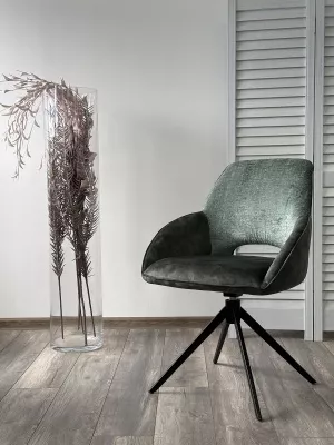 Стул BERRIES 360 град., Зеленый Loris-39, велюр/темно-зеленый 7525-156, велюр/ черный каркас, DISAUR