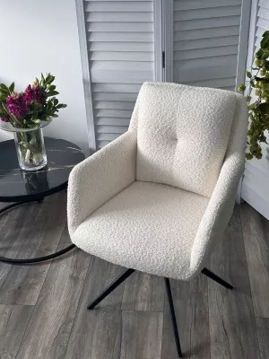 Стул МИДО (MEADOW) 360 град. поворот. цвет БЕЛЫЙ XD841-01, букле / черный каркас, ®DISAUR