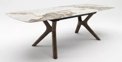 Стол КИРАН (KIRAN) 180 цвет ПАНДОРА (GLOSS LUXURY PANDORA SOLID CERAMIC) / Орех темный, ®DISAUR