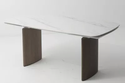 Стол CALVIN 180 SEMI-POLISHED SNOW CARRARA SOLID CERAMIC / Серый дуб, ®DISAUR