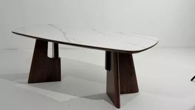 Стол ДЖУЛИУС (JULIUS) 200 цвет Белый мрамор ( WHITE MARBLE, керамика / орех темный