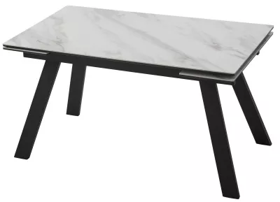 Стол МОРИС-2 140 цвет БЕЛЫЙ МРАМОР АКТИВНЫЙ, керамика / Черный каркас