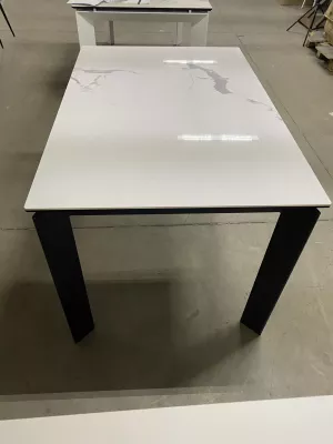 Стол КОРНЕР (CORNER) 120 цвет БЕЛЫЙ МРАМОР (HIGH GLOSS STATUARIO) керамика, стекло/ ЧЕРНЫЙ, ®DISAUR