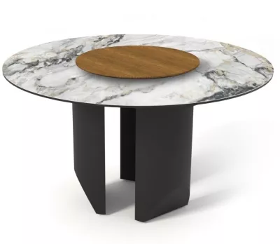 Стол КОЛИЗЕЙ D140 ARCTIC OCEAN, Белый мрамор, керамика / Черный каркас М-City