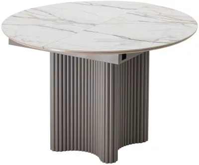 Стол АДАЖИО 115 КРУГЛЫЙ цвет МРАМОР (GILT WHITE), керамика / Латте каркас