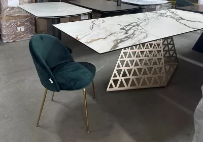 Стол ENNA 220 KL-188 Контрастный мрамор матовый, итальянская керамика/ каркас цвета шампань, ®DISAUR