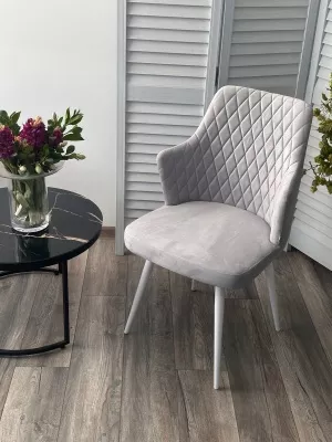 Стул HERMAN 360 град. BM-4 СВЕТЛО-СЕРЫЙ, велюр / белый каркас М-City