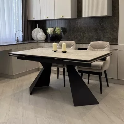 Стол ОРИГАМИ  240 цвет АЙВОРИ (AURA IVORY), керамика / Черный каркас