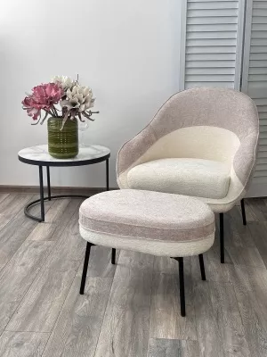 Кресло SION 3018-01 белый / 3018-10 бежевый, шенилл / черный каркас, ®DISAUR