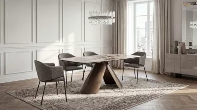 Стол КАЛЬДЕРОН (CALDERON) 180 цвет TL-137  матовый, исп керамика / МЕДНЫЙ БРАШИРОВАННЫЙ, ®DISAUR