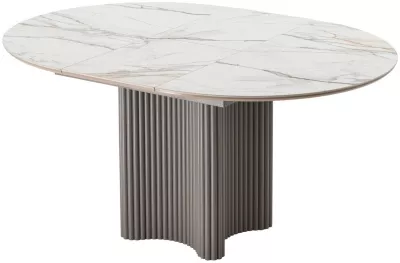 Стол АДАЖИО 115 КРУГЛЫЙ цвет МРАМОР (GILT WHITE), керамика / Латте каркас