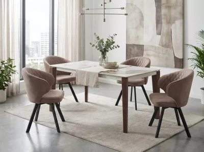 Стол ЭЗМИР (ESMIR) 180 цвет ПАНДОРА (GLOSS LUXURY PANDORA SOLID CERAMIC) / ОРЕХ, ®DISAUR