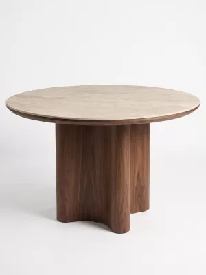 Стол АРИЕС (ARIES) 120 цвет TRAVERTINE, керамика / орех темный