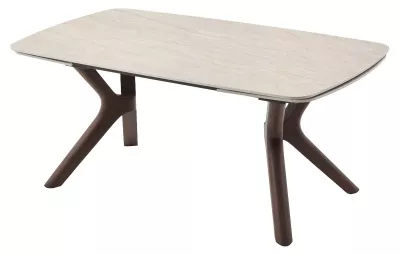 Стол КИРАН (KIRAN) 180 БЕЖЕВЫЙ МРАМОР (MATTE SICILY BEIGE SOLID CERAMIC) / Орех темный, ®DISAUR