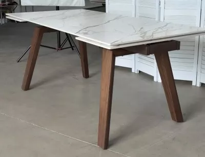 Стол БЭТИС (BETIS) 180 цвет Мрамор (MATTE GILDED WHITE SOLID CERAMIC) / Орех (WALNUT), ®DISAUR