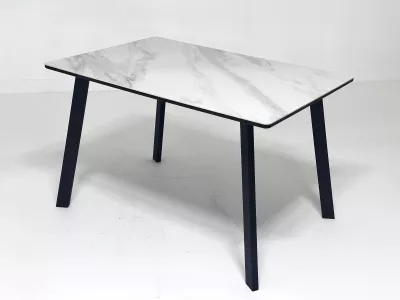 Стол ТИК ТАК 120  Белый мрамор активный, керамика / Черный каркас М-City
