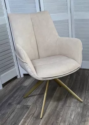 Стул ПОНТУС (PONTUS) 360 град, цвет КРЕМОВЫЙ (RIELY-111/PRESENT-120)/ ШАМПАНЬ каркас, ®DISAUR