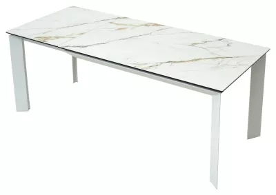 Стол CREMONA 180 KL-188 Контрастный мрамор матовый, итальянская керамика/ белый каркас, ®DISAUR