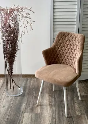 Стул HERMAN БЕЖЕВЫЙ #5, велюр / белый каркас М-City