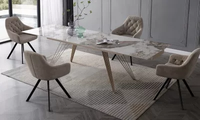 Стол ACERRA NEW 160 GLOSS LUXURY PANDORA SOLID CERAMIC/ каркас цвета шампань, ®DISAUR