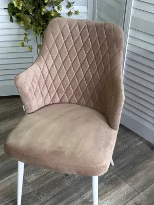 Стул HERMAN 360 град. БЕЖЕВЫЙ #5, велюр / белый каркас М-City