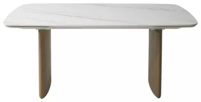 Стол CALVIN 180 SEMI-POLISHED SNOW CARRARA SOLID CERAMIC / Серый дуб, ®DISAUR