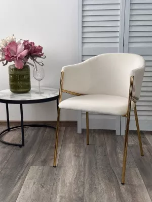 Стул DILL MOMO-01 молочный, велюр "беспальчиковый"/ золотой каркас М-City