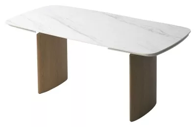 Стол CALVIN 180 SEMI-POLISHED SNOW CARRARA SOLID CERAMIC / Серый дуб, ®DISAUR